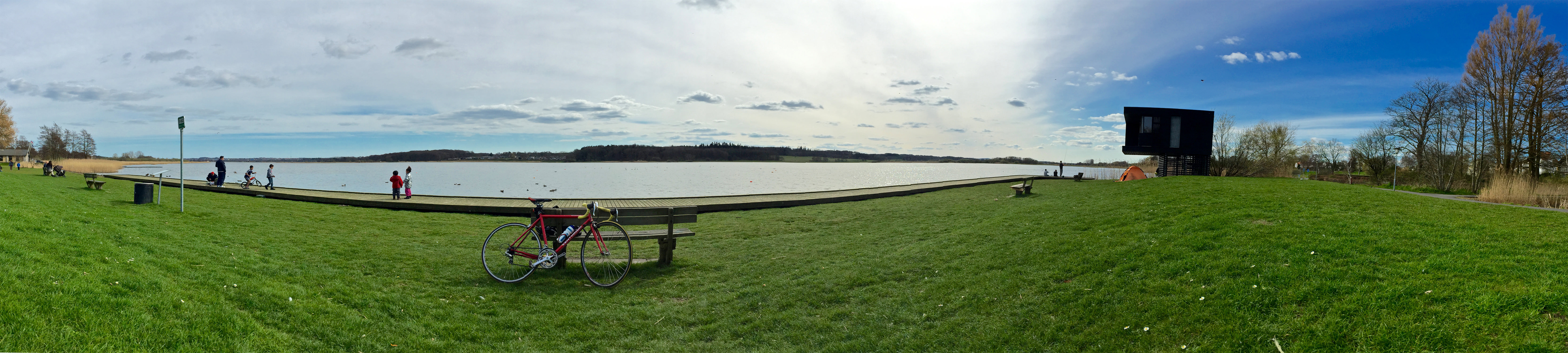 Taking a break from a 38km bicycle ride by the scenic lake in the neighbourhood of Brabrand, Aarhus, Denmark.